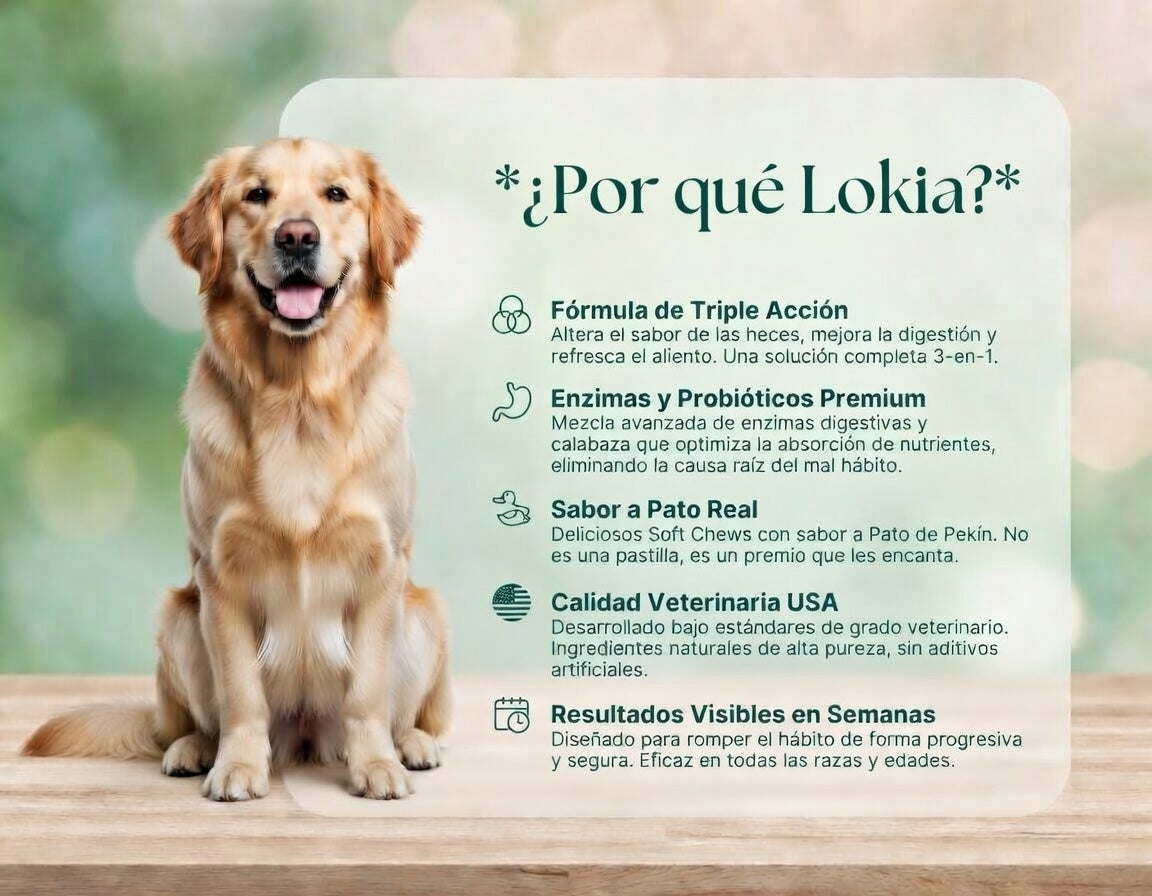 Lokia™ Bye-Bye Poop: No-Poo Bites para Perros | Deterrente de Coprofagia y Salud Digestiva (120 Soft Chews)
