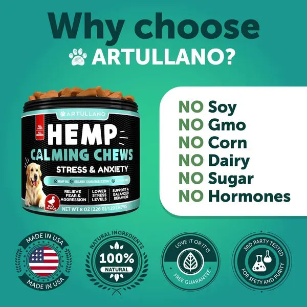 Lokia™ Zen Bites – Relajante para Perros para Fuegos Artificiales y Tormentas | Con Cáñamo (120 Chews)