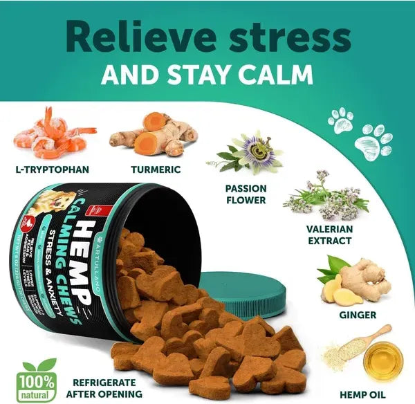 Lokia™ Zen Bites – Relajante para Perros para Fuegos Artificiales y Tormentas | Con Cáñamo (120 Chews)