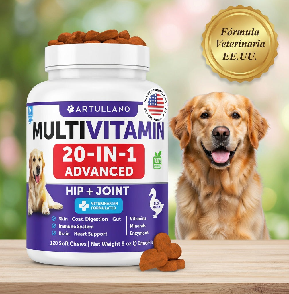 Lokia™ Total-Health: Multivitamínico 20-en-1 para Perros | Glucosamina, Probióticos y Omega-3 | Sabor Pato (120 bocados)