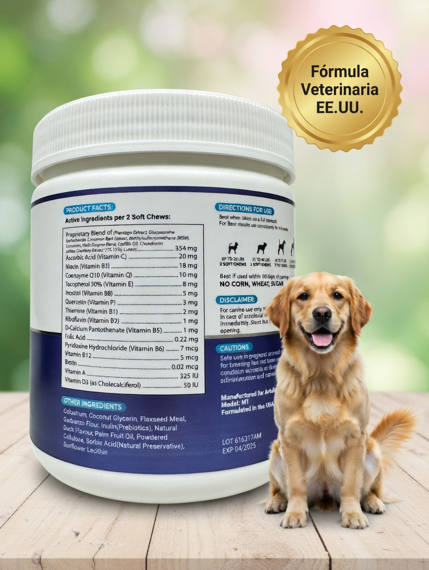 Lokia™ Total-Health: Multivitamínico 20-en-1 para Perros | Glucosamina, Probióticos y Omega-3 | Sabor Pato (120 bocados)